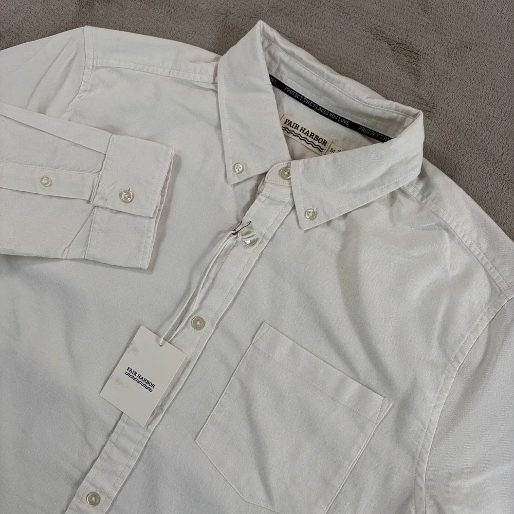 Fair Harbor Oxford Shirt in White Men Medium Classic Fit Stretch NWT $128